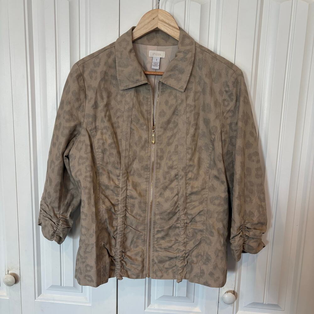 Chico’s Tan Animal Print Jacket Size 1 (Size Medium)